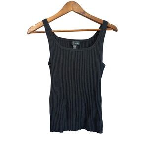 Cable & Gauge Ribbed Tank Top Womens L Black Excellent Silk Blend Square Neck